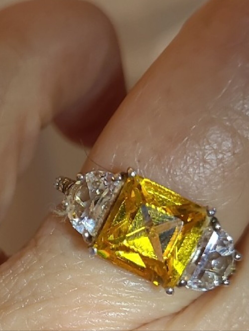 Yellow Square-Cut Citrine & Topaz Gemstone Ring in Sterling Silver